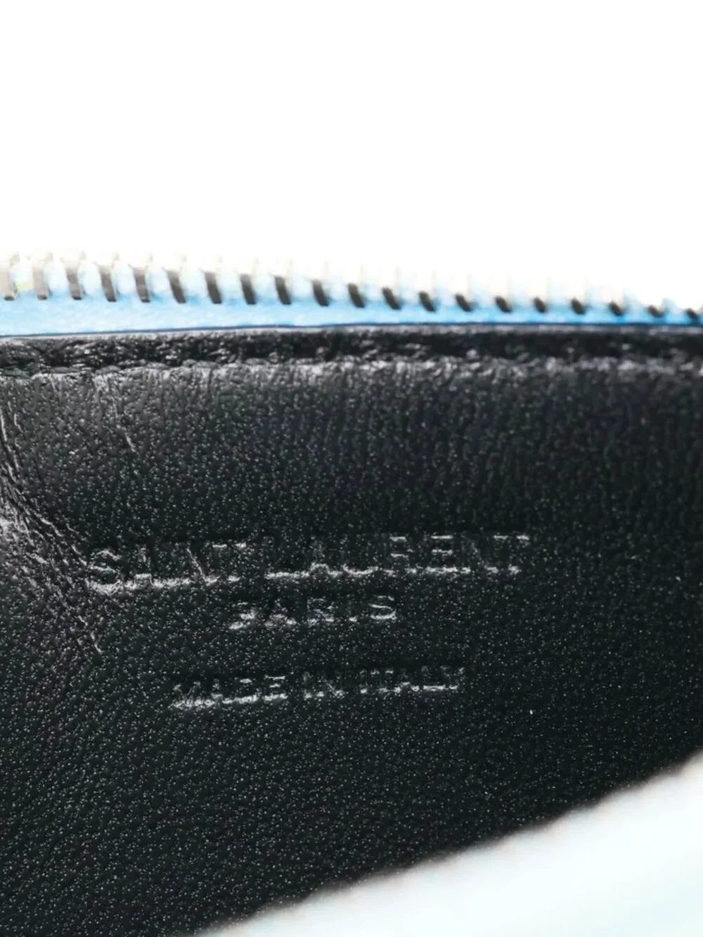 Yves Saint Laurent  5 Fragments Pebbled Leather Zip Card Case Blue